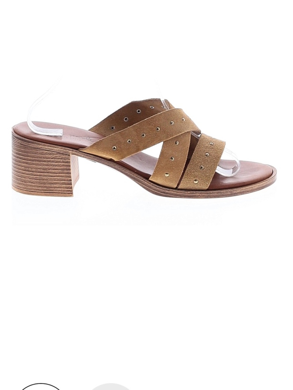 Suede Studded Block Heel Slide Sandal - Tan size 9 Italian